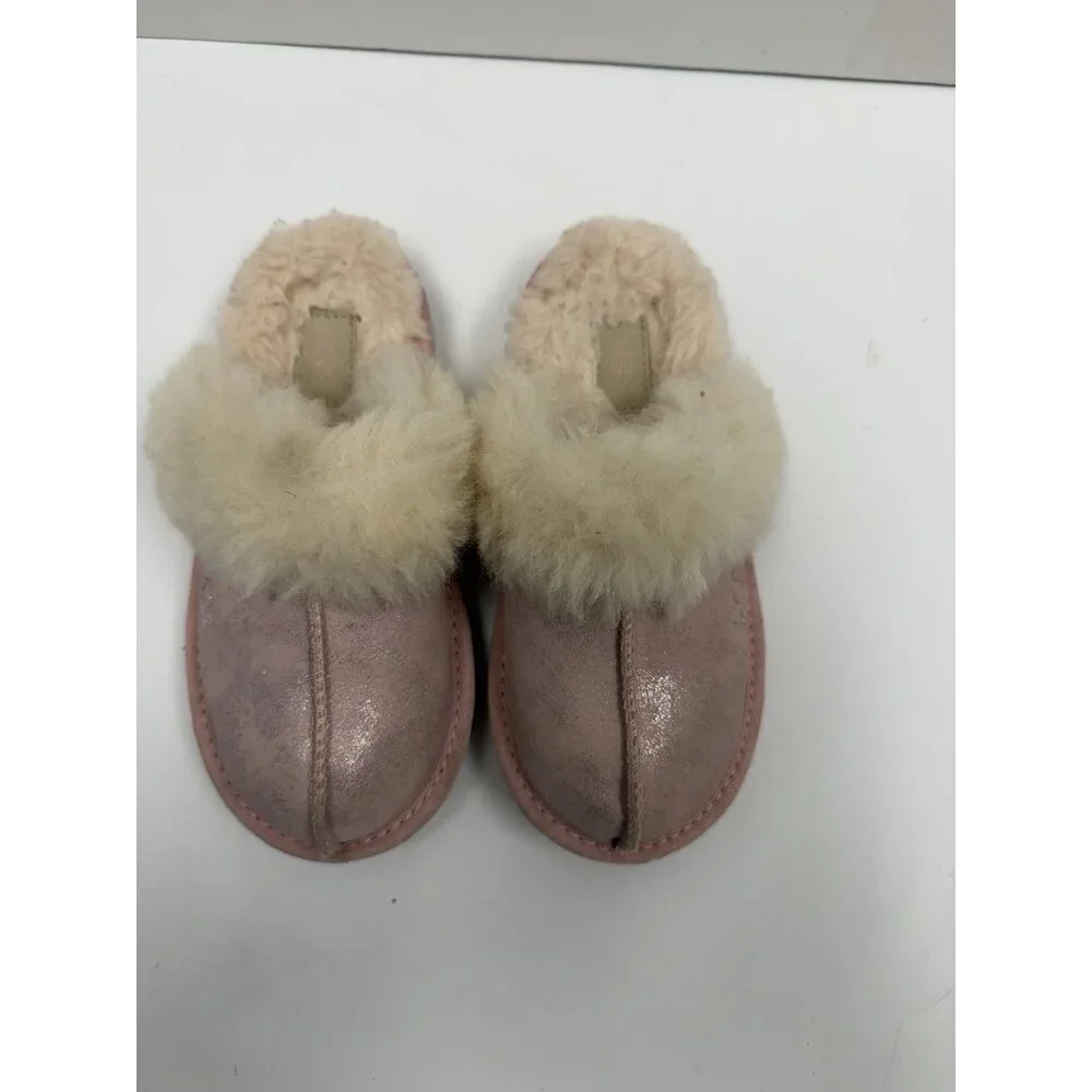 UGG Metallic Glitter Genuine Shearling Slipper Kids Girls Rose Gold Sz 12